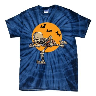 American Football Skeleton Halloween Boy Football Fan Tie-Dye T-Shirt