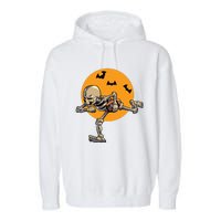 American Football Skeleton Halloween Boy Football Fan Garment-Dyed Fleece Hoodie