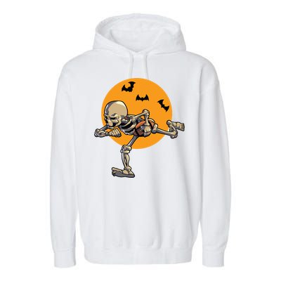 American Football Skeleton Halloween Boy Football Fan Garment-Dyed Fleece Hoodie