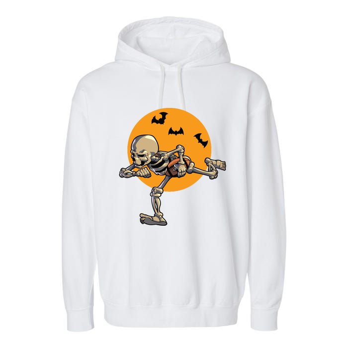 American Football Skeleton Halloween Boy Football Fan Garment-Dyed Fleece Hoodie