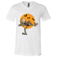 American Football Skeleton Halloween Boy Football Fan V-Neck T-Shirt