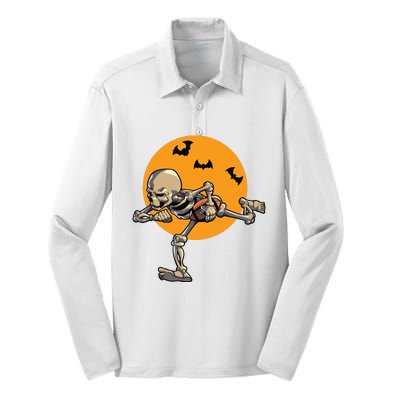 American Football Skeleton Halloween Boy Football Fan Silk Touch Performance Long Sleeve Polo