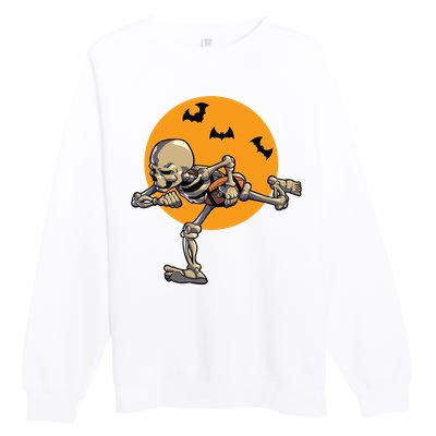 American Football Skeleton Halloween Boy Football Fan Premium Crewneck Sweatshirt