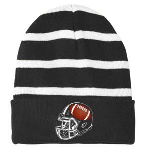 American Football Silhouette Football Player Football Striped Beanie with Solid Band