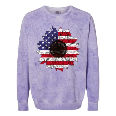 American Flag Sunflower Graphic 4th of July Plus Size Colorblast Crewneck Sweatshirt