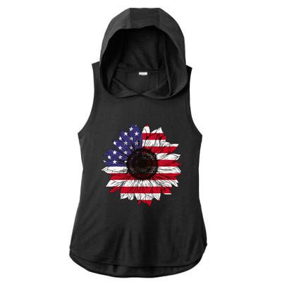 American Flag Sunflower Graphic 4th of July Plus Size Ladies PosiCharge Tri-Blend Wicking Draft Hoodie Tank