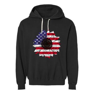 American Flag Sunflower Graphic 4th of July Plus Size Garment-Dyed Fleece Hoodie