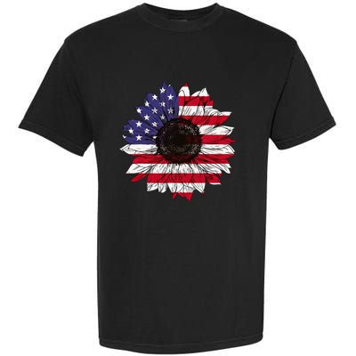 American Flag Sunflower Graphic 4th of July Plus Size Garment-Dyed Heavyweight T-Shirt