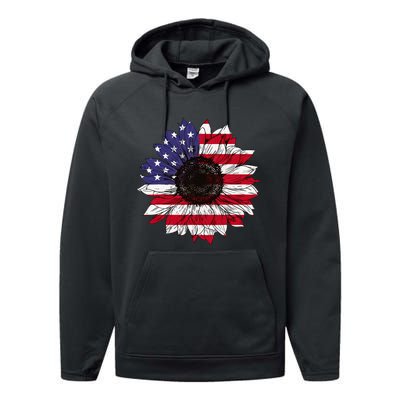 American Flag Sunflower Graphic 4th of July Plus Size Performance Fleece Hoodie