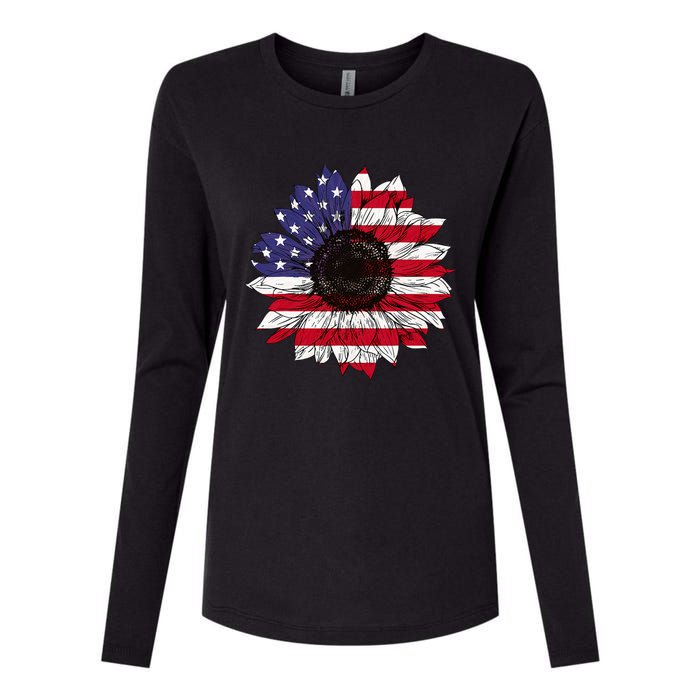 American Flag Sunflower Graphic 4th of July Plus Size Womens Cotton Relaxed Long Sleeve T-Shirt