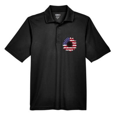 American Flag Sunflower Graphic 4th of July Plus Size Men's Origin Performance Pique Polo