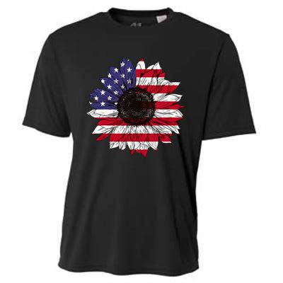 American Flag Sunflower Graphic 4th of July Plus Size Cooling Performance Crew T-Shirt