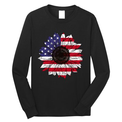 American Flag Sunflower Graphic 4th of July Plus Size Long Sleeve Shirt