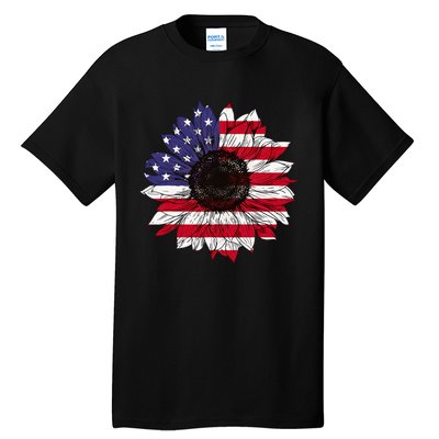 American Flag Sunflower Graphic 4th of July Plus Size Tall T-Shirt