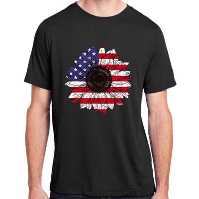 American Flag Sunflower Graphic 4th of July Plus Size Adult ChromaSoft Performance T-Shirt