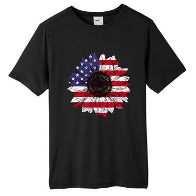 American Flag Sunflower Graphic 4th of July Plus Size Tall Fusion ChromaSoft Performance T-Shirt