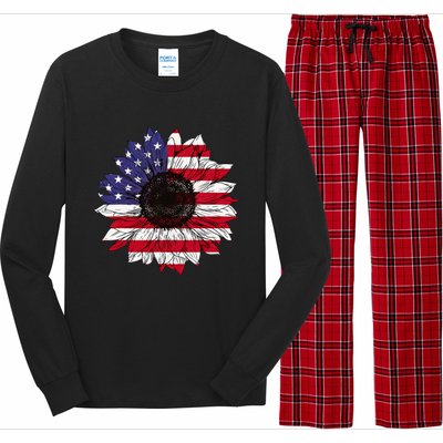 American Flag Sunflower Graphic 4th of July Plus Size Long Sleeve Pajama Set