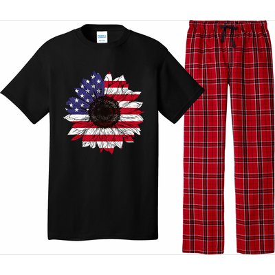 American Flag Sunflower Graphic 4th of July Plus Size Pajama Set