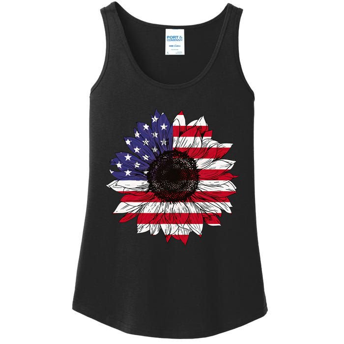 American Flag Sunflower Graphic 4th of July Plus Size Ladies Essential Tank