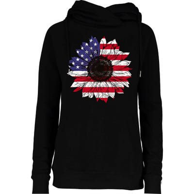 American Flag Sunflower Graphic 4th of July Plus Size Womens Funnel Neck Pullover Hood