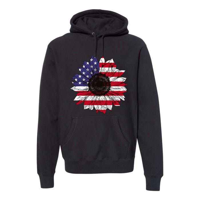 American Flag Sunflower Graphic 4th of July Plus Size Premium Hoodie