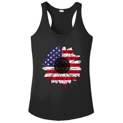 American Flag Sunflower Graphic 4th of July Plus Size Ladies PosiCharge Competitor Racerback Tank