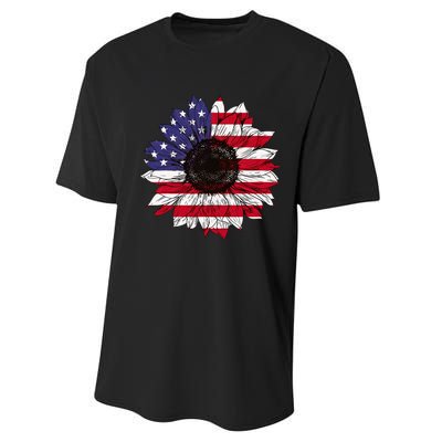 American Flag Sunflower Graphic 4th of July Plus Size Performance Sprint T-Shirt