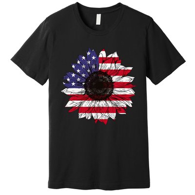 American Flag Sunflower Graphic 4th of July Plus Size Premium T-Shirt