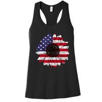 American Flag Sunflower Graphic 4th of July Plus Size Women's Racerback Tank