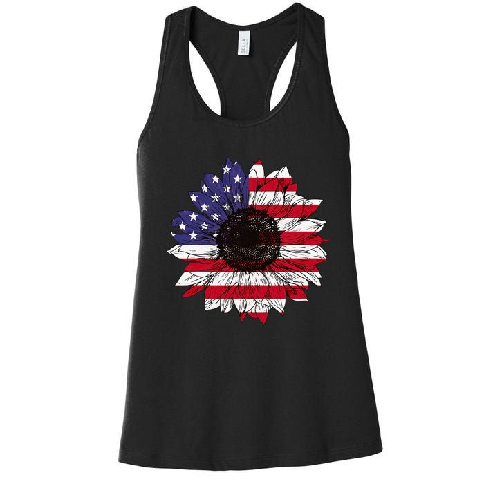 American Flag Sunflower Graphic 4th of July Plus Size Women's Racerback Tank