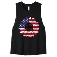 American Flag Sunflower Graphic 4th of July Plus Size Women's Racerback Cropped Tank