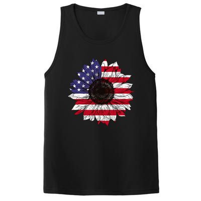 American Flag Sunflower Graphic 4th of July Plus Size PosiCharge Competitor Tank