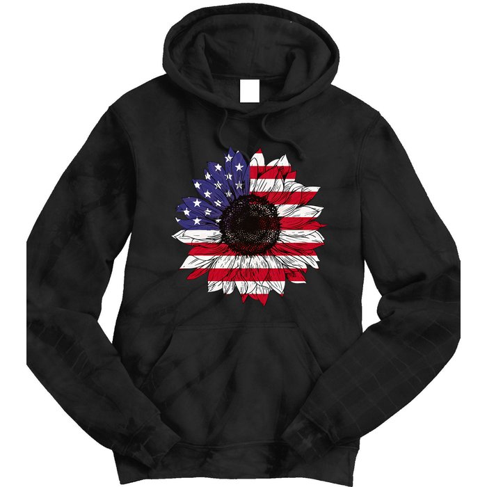 American Flag Sunflower Graphic 4th of July Plus Size Tie Dye Hoodie