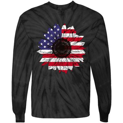 American Flag Sunflower Graphic 4th of July Plus Size Tie-Dye Long Sleeve Shirt