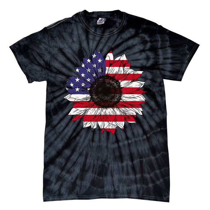 American Flag Sunflower Graphic 4th of July Plus Size Tie-Dye T-Shirt