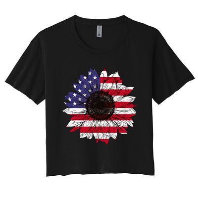 American Flag Sunflower Graphic 4th of July Plus Size Women's Crop Top Tee