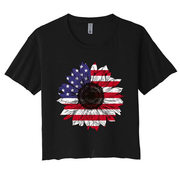 American Flag Sunflower Graphic 4th of July Plus Size Women's Crop Top Tee