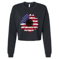 American Flag Sunflower Graphic 4th of July Plus Size Cropped Pullover Crew