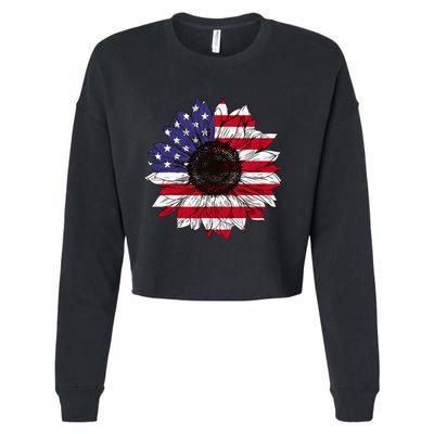 American Flag Sunflower Graphic 4th of July Plus Size Cropped Pullover Crew