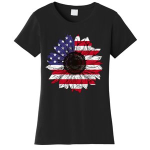 American Flag Sunflower Graphic 4th of July Plus Size Women's T-Shirt