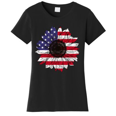 American Flag Sunflower Graphic 4th of July Plus Size Women's T-Shirt