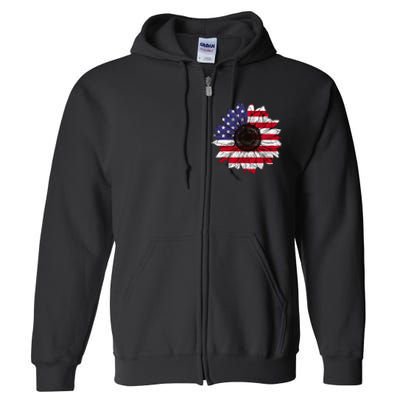 American Flag Sunflower Graphic 4th of July Plus Size Full Zip Hoodie