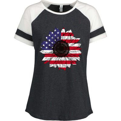 American Flag Sunflower Graphic 4th of July Plus Size Enza Ladies Jersey Colorblock Tee