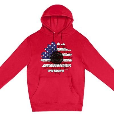 American Flag Sunflower Graphic 4th of July Plus Size Premium Pullover Hoodie