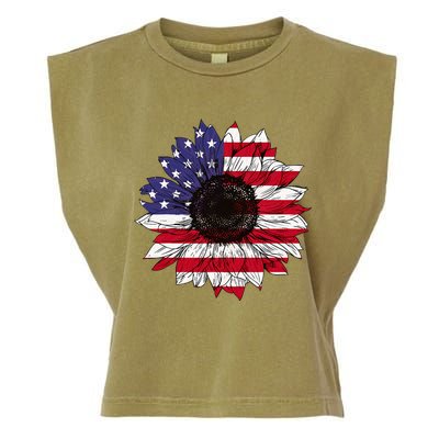 American Flag Sunflower Graphic 4th of July Plus Size Garment-Dyed Women's Muscle Tee