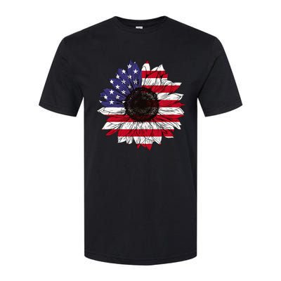 American Flag Sunflower Graphic 4th of July Plus Size Softstyle CVC T-Shirt