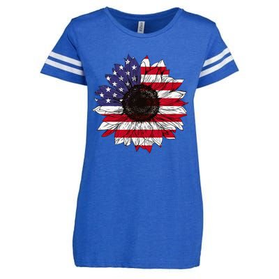 American Flag Sunflower Graphic 4th of July Plus Size Enza Ladies Jersey Football T-Shirt