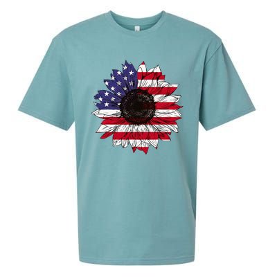 American Flag Sunflower Graphic 4th of July Plus Size Sueded Cloud Jersey T-Shirt