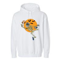 American Football Skeleton Halloween Boy Football Fan Garment-Dyed Fleece Hoodie