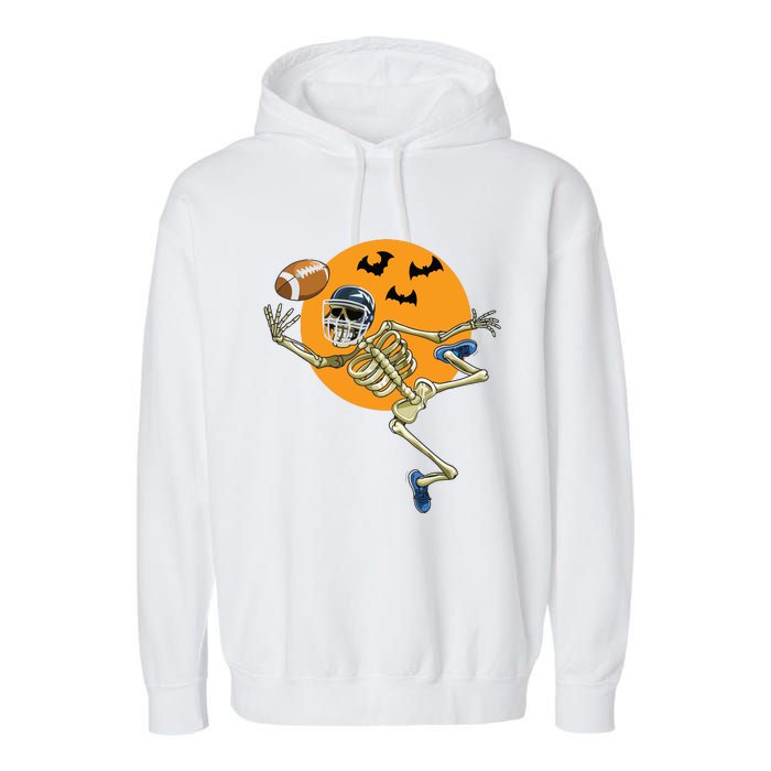 American Football Skeleton Halloween Boy Football Fan Garment-Dyed Fleece Hoodie